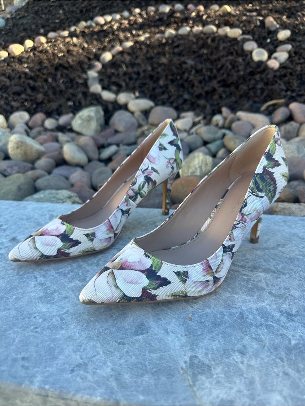 BCBGeneration Floral Pointed-Toe Pumps in Pink and Green